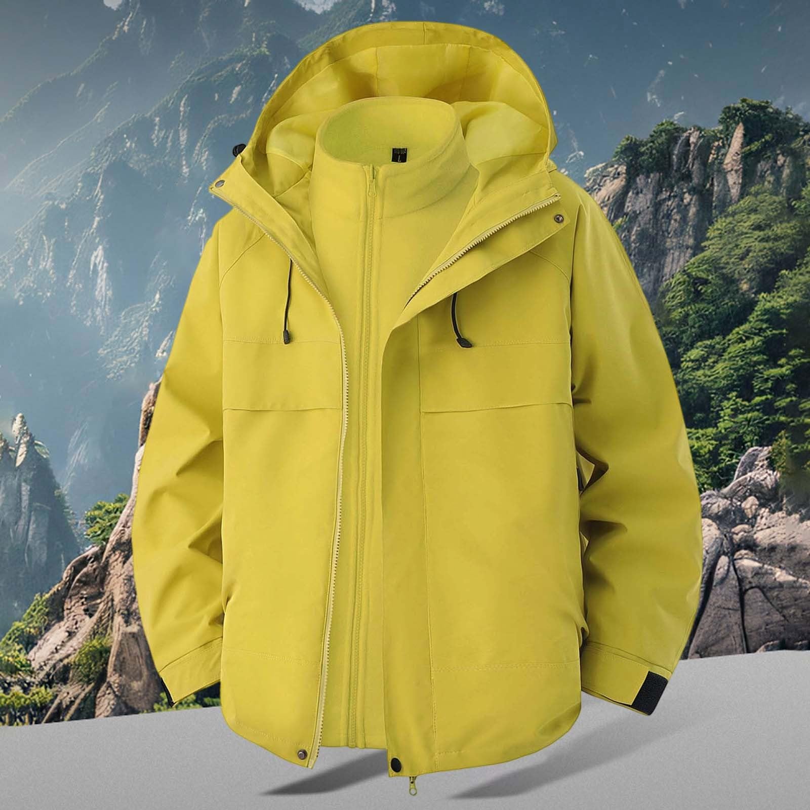 Generisch 2026 Herren Freizeitjacken, leichte Outdoor-Kapuzenjacke für Wandern, Reisen, Arbeitskleidung, Wintermantel (Yellow, L)