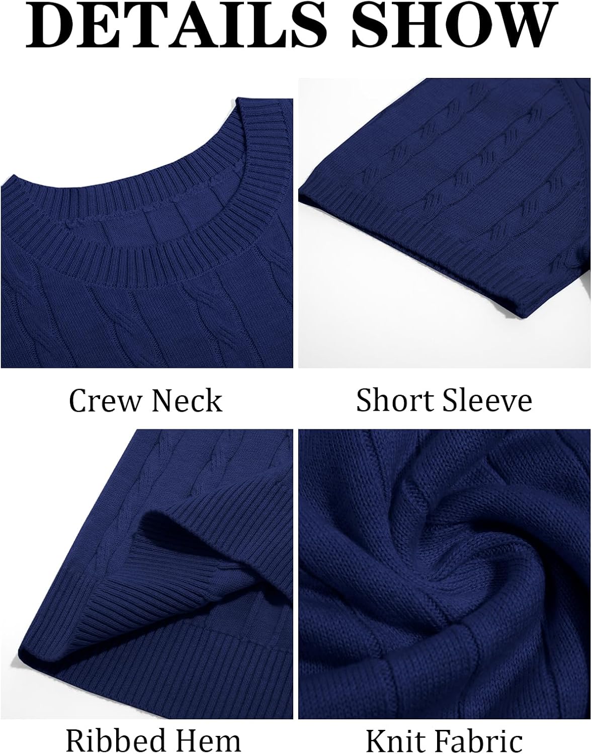 Runcati Mens Knit Short Sleeve T Shirts Casual Crewneck Slim Fit Shirt Cable Knitted Stretch Pullover Tees - Image 5