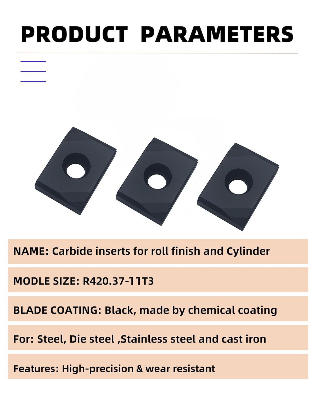 GBJ 10pcs Oil Cylinder Scraper Inserts, deep Hole Boring and Drilling Tool, mainly Used for Steel Hydraulic Cylinder Inner Hole Processing (R420.37-11T3)