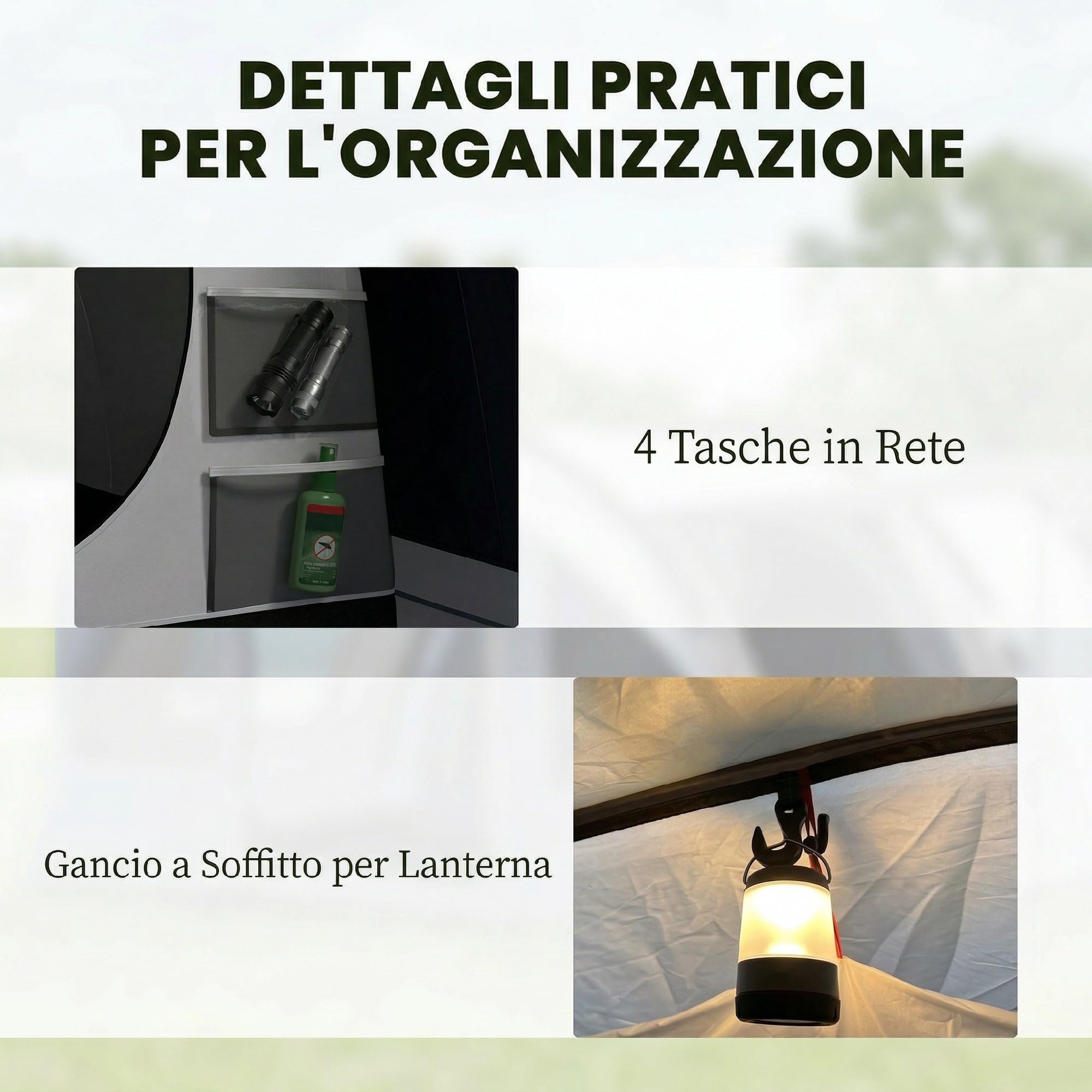 Outsunny Tenda Campeggio a Tunnel per 2-4 Persone Alta 210cm con 2 Stanze, Tenda da Campeggio Familiare Impermeabile 3000mm con 3 Porte, 6 Finestre, Gancio, Borsa Trasporto, per Trekking, Blu Navy