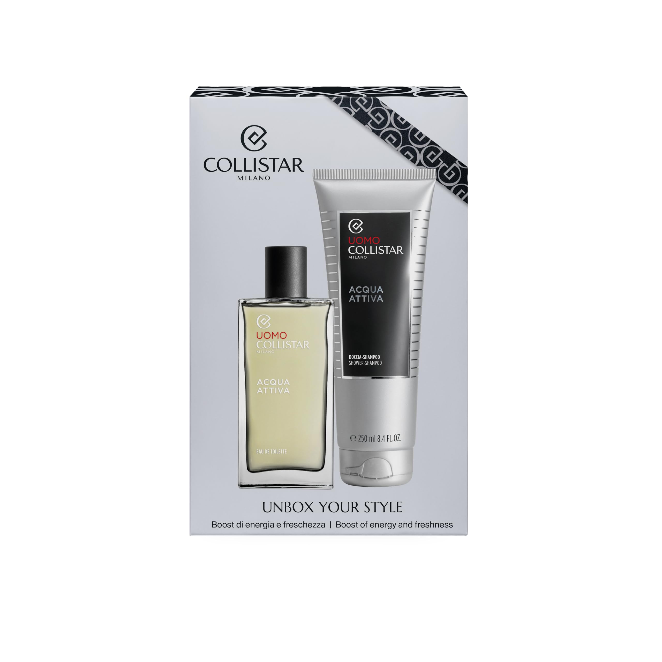Collistar Cofanetto Regalo Uomo Acqua Attiva Profumo Eau De Toilette 100 ml + Doccia Shampoo 250 ml, Set Uomo Fresco ed Energizzante