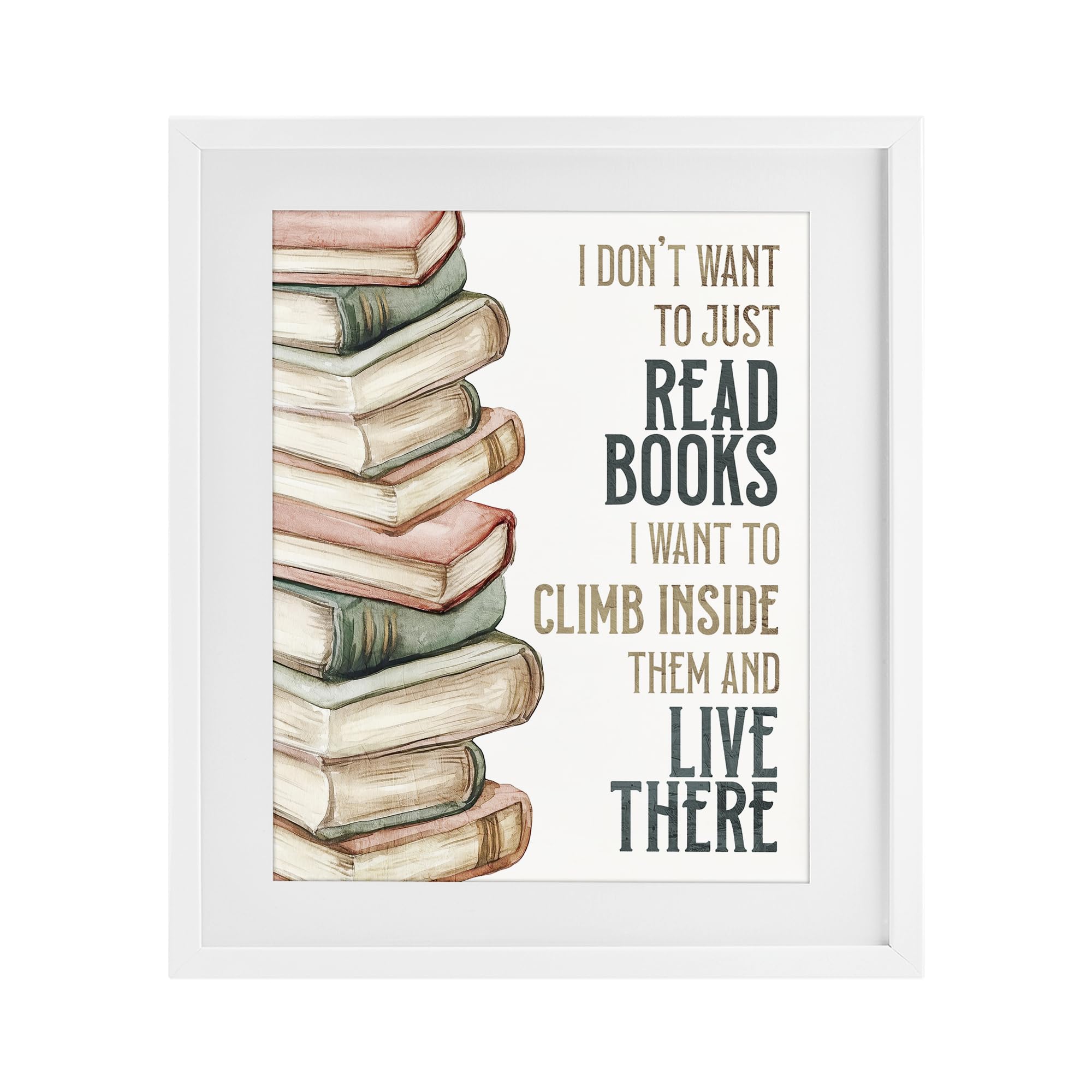 Stupell Industries 'Climb Inside Books & Live There', Framed Print Under Glass, White, 13 x 16 Inches, Easy to Hang and Sturdy, Made in USA, by Kim Allen