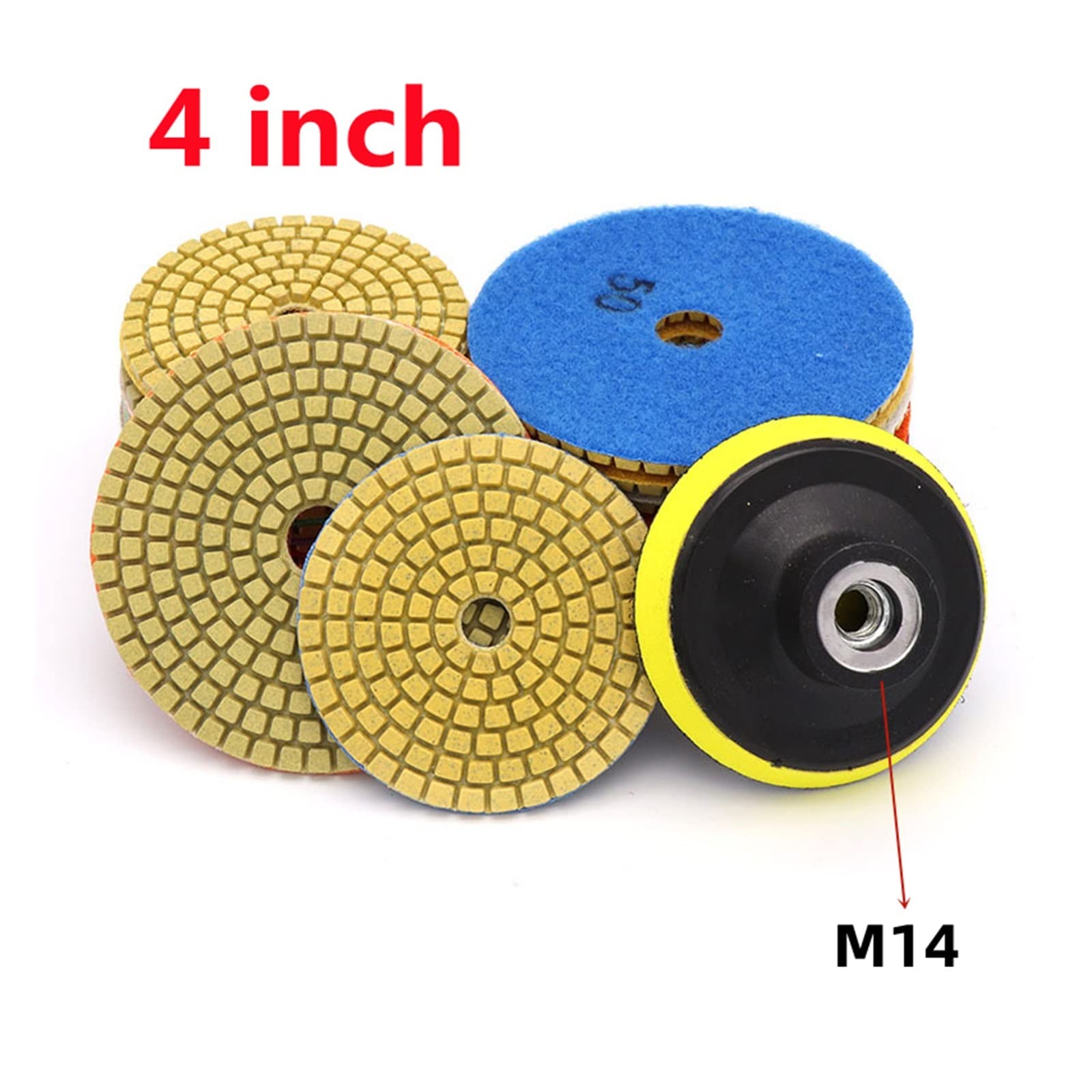 Disco abrasivo, Kit de almohadillas pulido diamante M10/M14, 3/4 pulgadas, 80/100mm, húmedo/seco for granito, piedra, hormigón, mármol, juego discos molienda(M14 4 inch 11pcs)