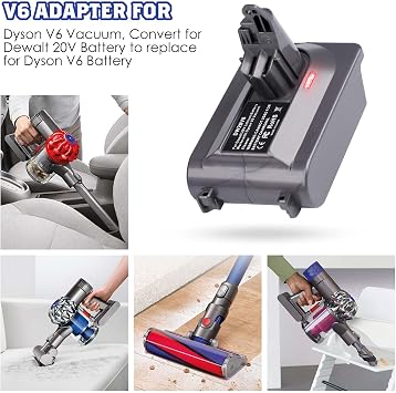 DW20V6 Adapter - Compatible with Dyson V6 Series Vacuum Cleaners and for DeWalt 20V Lithium Battery