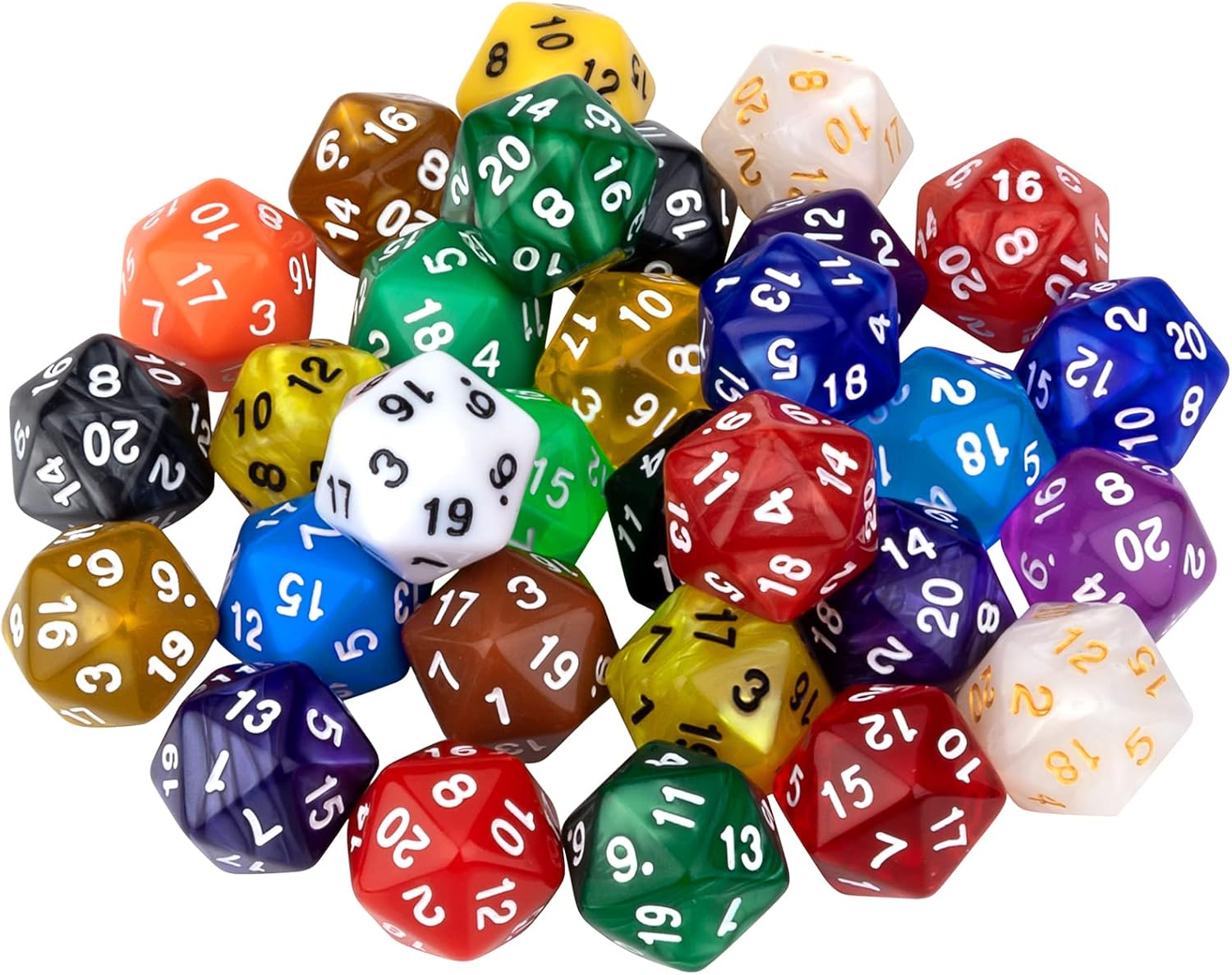 30 Pieces 20 Sided Polyhedral Dice Set 22 Colors 20 Sides Dice Assortment for Dungeons and Dragons RPG MTG Table Games Come with 1 Velvet Storage Bag
