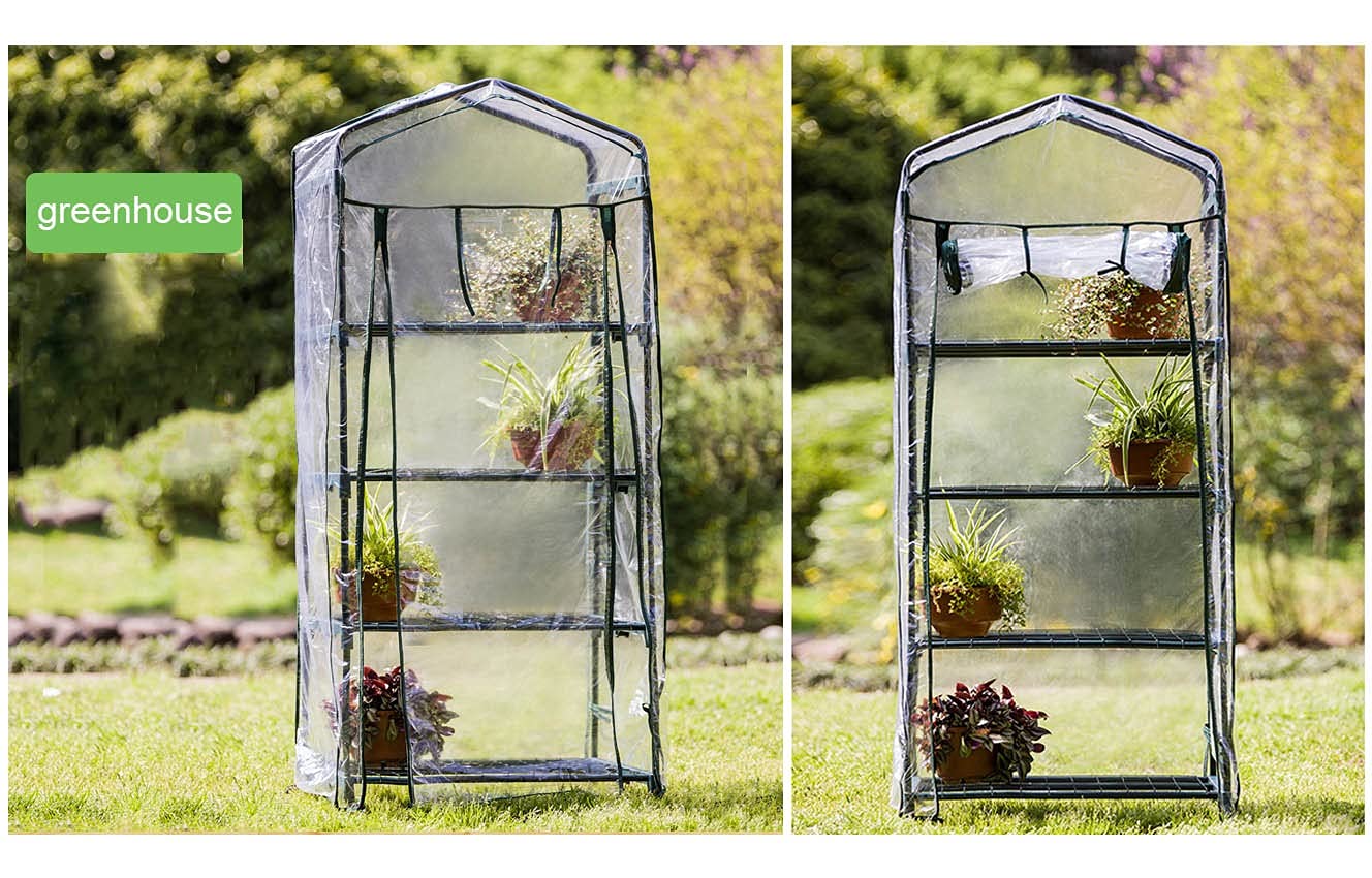 Szklarnia 4-poziomowa mini szklarnia 68,5 x 48,3 x 154,9 cm przenośna zieleń domowa, trwała, wodoodporna, ochrona przed zimnem mrozem, z zamkiem błyskawicznym pokrywą PCV, do wewnątrz i na zewnątrz