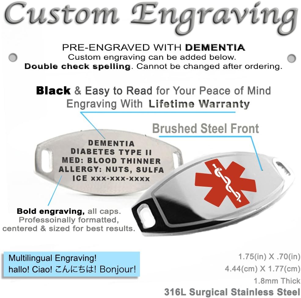 Pre-Engraved & Customized Dementia Medical Bracelet, Wallet Card Incld, Red