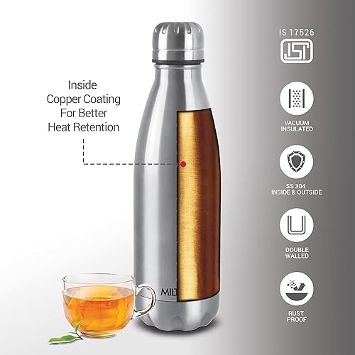 Miniatura 3 de Milton Thermosteel Duo-DLX 1000 - Botella de agua aislada de 1 litro de acero inoxidable de doble pared para 24 horas frías y calientes con tapa, a