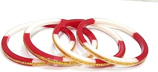 Trending Bengali Shakha Pola Bangles, Red and White with Gold Accents, Laminated Acrylic Bangle Set for Women Price In India