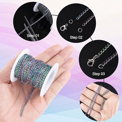Miniatura 2 de PAGOW - Cable trenzado colorido sin soldar, de 16.4 pies, 5 yardas, cadenas de joyería para hacer joyas, collar de eslabones con carrete de 0.118 x