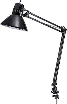 Bostitch Office VLF100 LED Swing Arm Desk Lamp with Clamp Mount, 36" Reach, Includes LED Bulb,Black