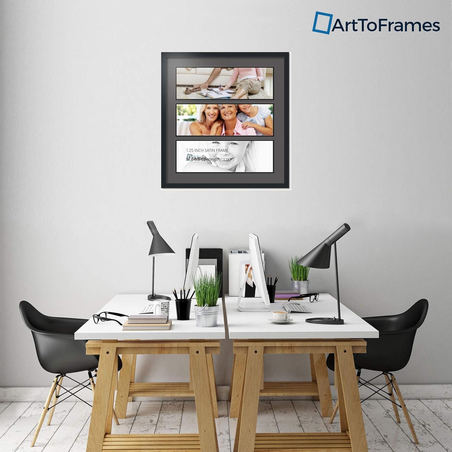 ArtToFrames Collage Photo Frame Double Mat with 3 - 8x24 Openings and Satin Black Frame