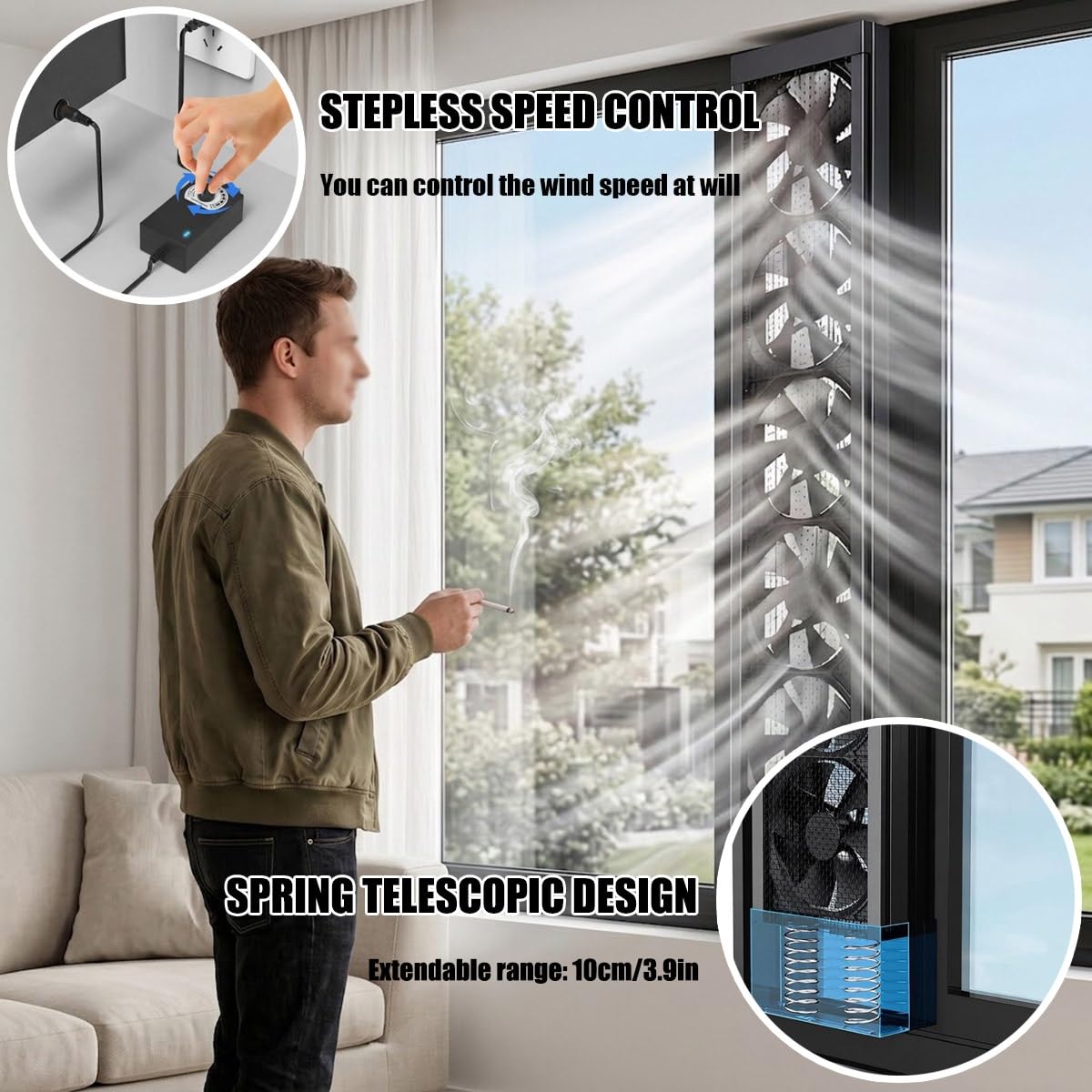 Ventilateur de Fenêtre Rétractable pour chambre, salle de bain et cuisine
