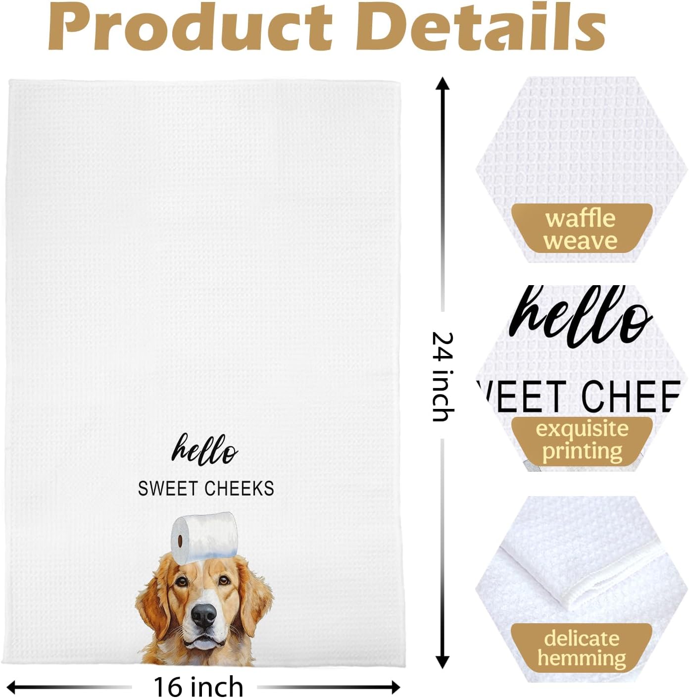 Golden Retriever Bathroom Towels - Funny Golden Retriever Decorative Waffle Weave Hand Towels for Toilet Bathroom, 16×24 Inches - Image 5