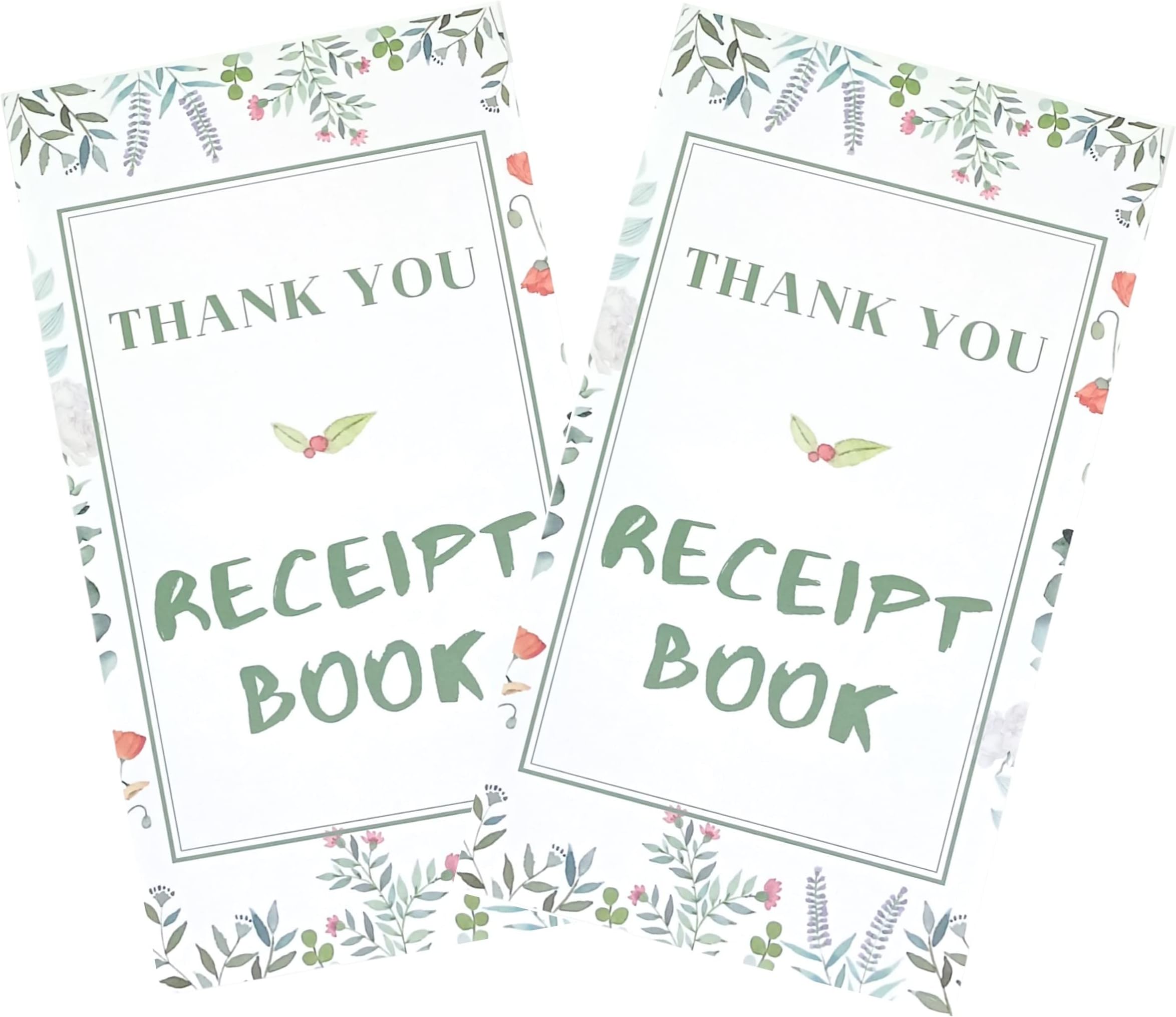 PINKEESEA Thank You Receipt Book for Small Businesses 4x7 inches 2-Part Carbonless White Yellow 50 Sets 100 Sheets per Book with Wrap Around Cover Blank Signature Stamp Section 2 Pack Green