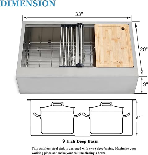 Miniatura 20 de SHACO Fregadero de cocina negro de 21 pulgadas, 21 x 20 pulgadas, montaje superior negro plomizo de acero inoxidable calibre 16, estación de trabajo