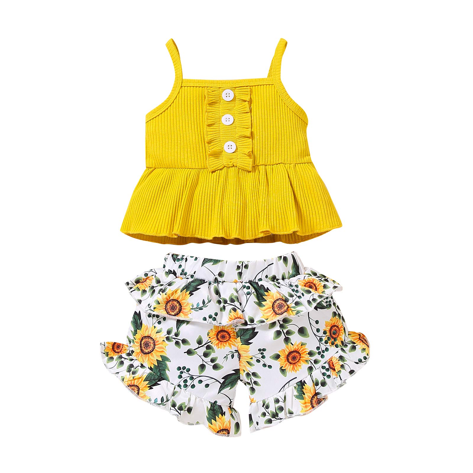Yccutest Cute Baby Girl Clothes Suit 2 Pieces Toddler Outfits Sleeveless Tank Tops + Floral Print Shorts for Summer (6-12 Months,Yellow)