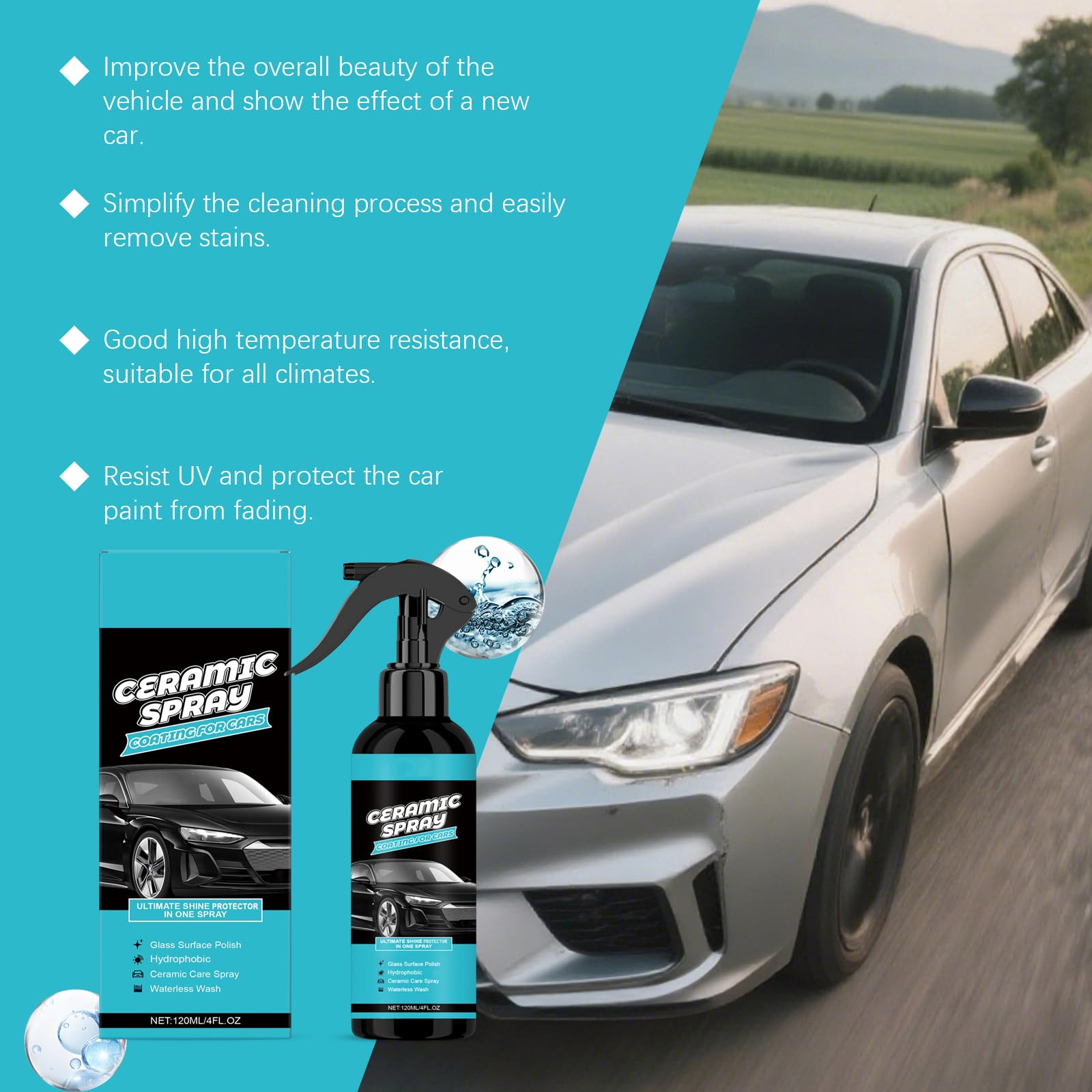 Szybka powłoka ceramiczna 3 w 1 High Protection Spray do samochodu, szybko działający środek powlekający nanoceramiczny z mocną warstwą hydrofobową dla długotrwałego połysku (6 sztuk)