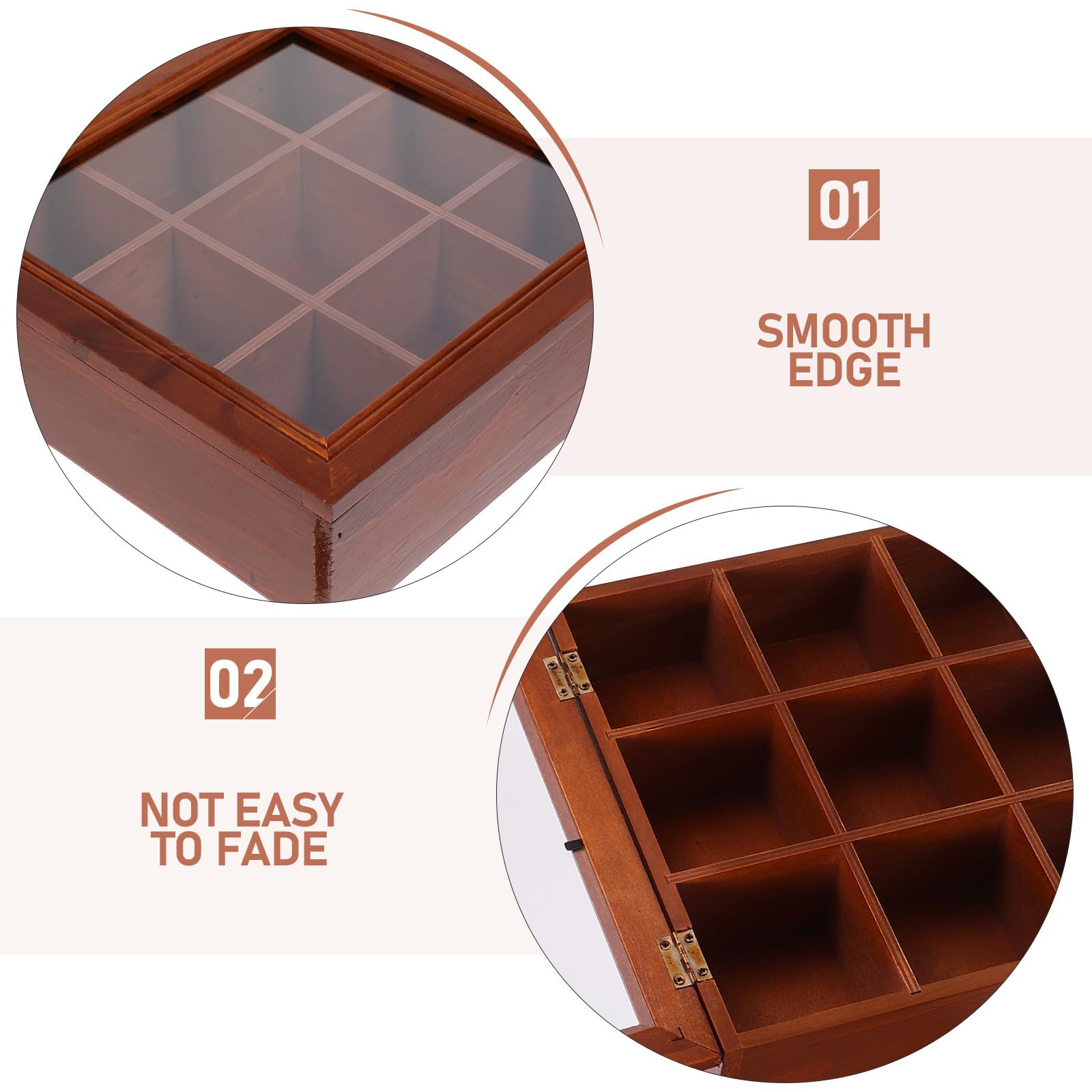 PLAFOPE Caja de Almacenamiento de Madera 9 Compartimentos y Ventana Acrílica para Organizar Bolsitas de Té y Paquetes de Café Adecuado para Cafés y Fiestas Reutilizable