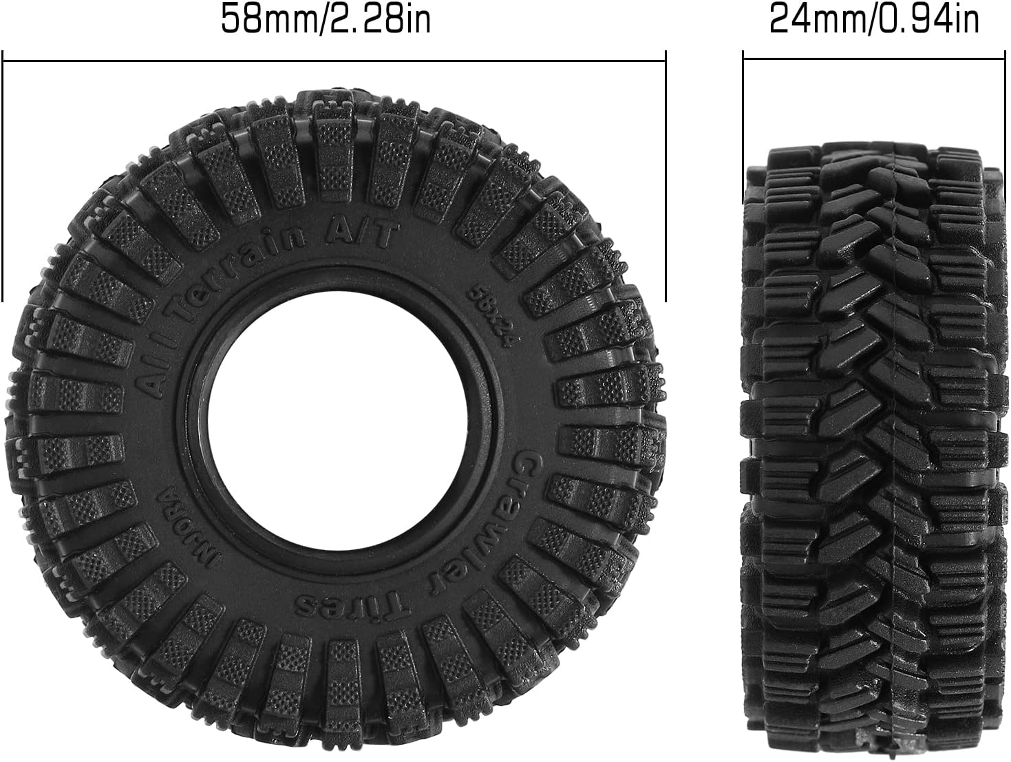 INJORA 1.0 Tires-58 * 24mm All Terrain Super King Trekker Soft Sticky Tires for TRX4M 1/18 1/24 RC Crawler SCX24 AX24,T1017