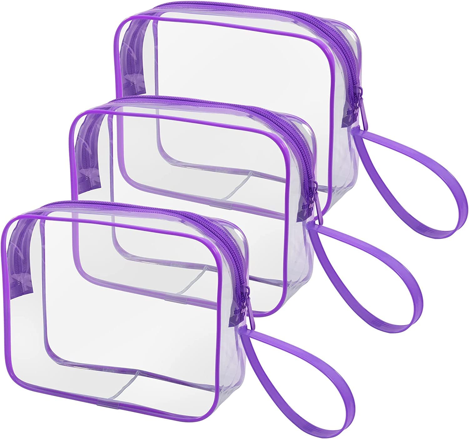 CGBE Borsa Cosmetici da Viaggio, Beauty Case da Viaggio Trasparente, Kit da Aereo per Liquidi Trucchi, TSA Borse da Toilette Impermeabile per Donna Uomo, 5 Pezzi, Nero (Viola)