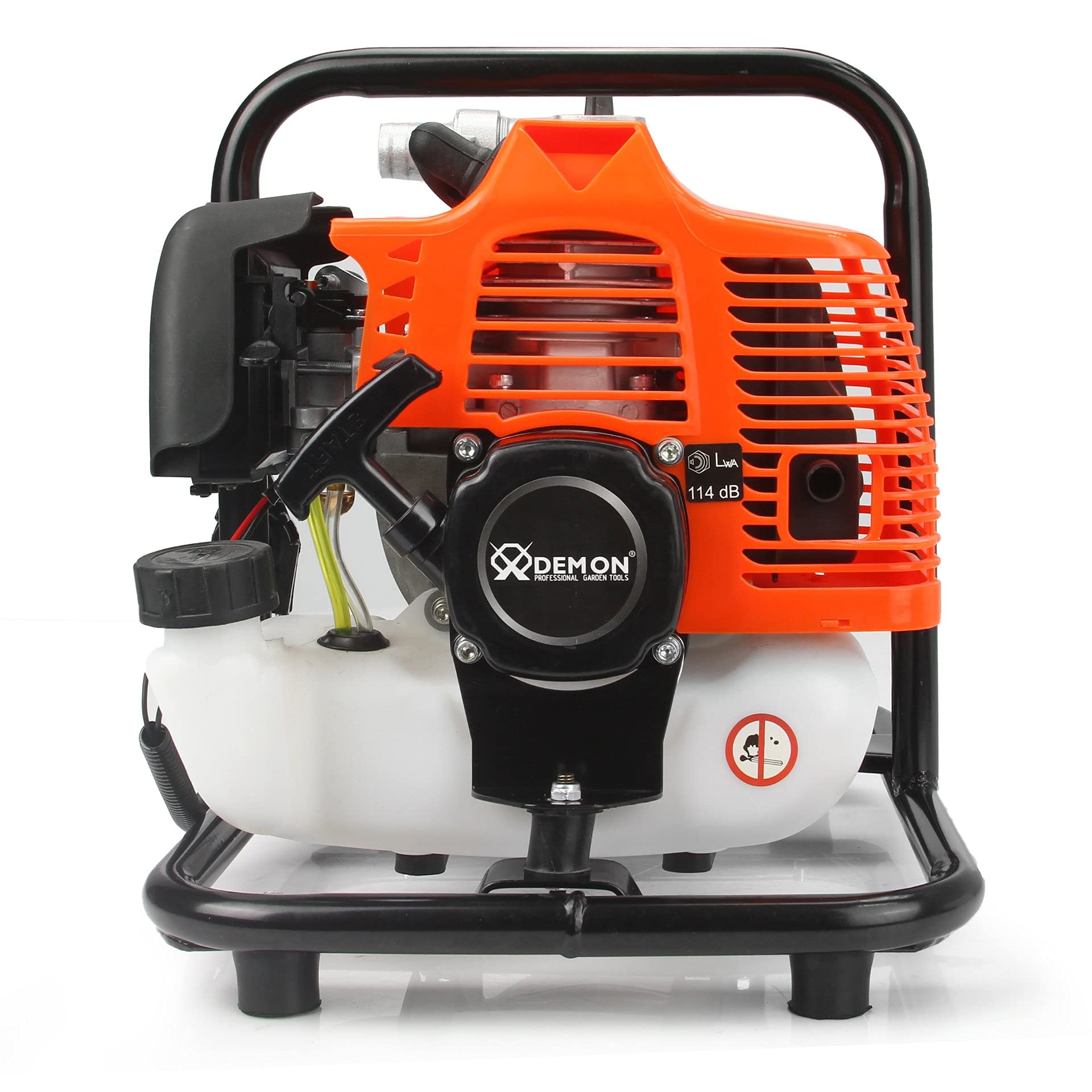 Pompe à Eau Industrielle en Acier Inoxydable Noire 1" Moteur Essence 2 Temps 5,2CV Pression Max 3,3 bars Débit 150-300 L/min Hauteur d'Aspiration 8m Portée 25m
