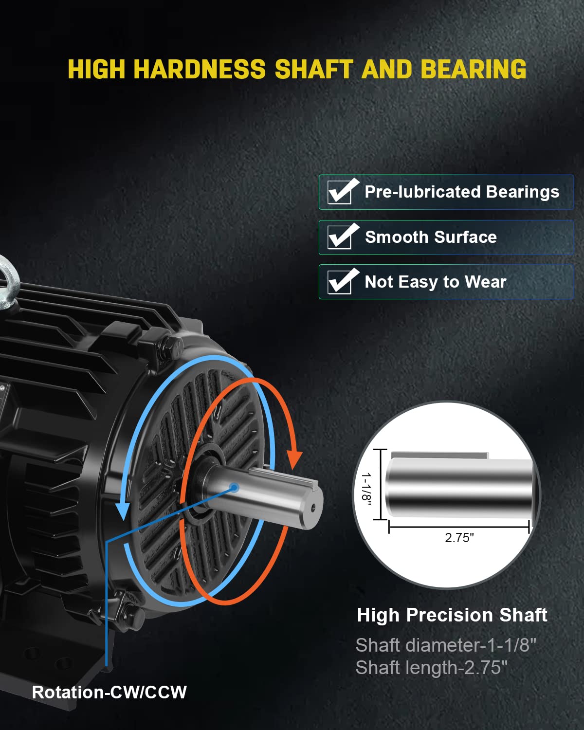 5HP Electric Motor General Purpose Three Phase Motor Super Efficient 1480/1770 RPM,184T Frame 1-1/8“Shaft Diameter CW/CCW Cast Iron Shell 50/60 HZ
