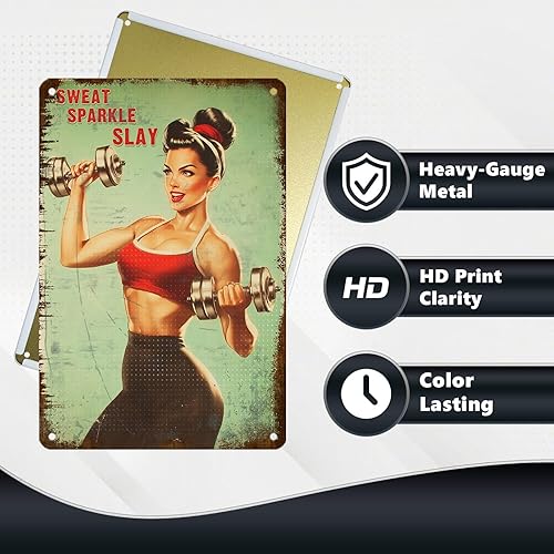 Miniatura 4 de Póster motivacional de fitness Girl con mancuernas, póster artístico de pared de Sweat Sparkle Slay, decoración de gimnasio para el hogar y la