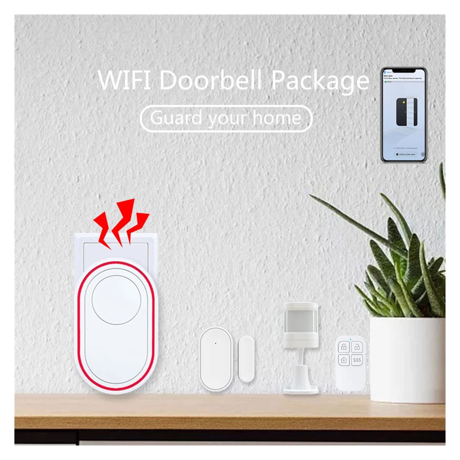 DB11 Tuya WiFi Sistema Inteligente de Alarma for el hogar Campana de la Puerta de Seguridad inalámbrica Aplicación Timbre de Control Pir Sensor de Movimiento(DB11-C)