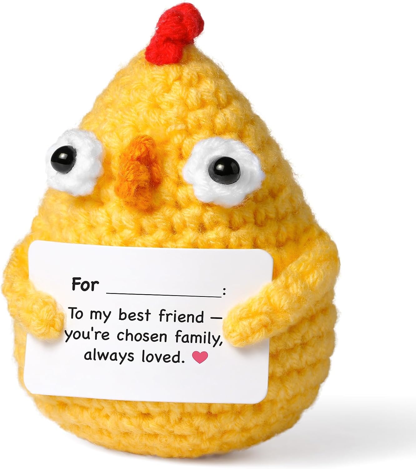 Friends Gift, Mini Fun Positive Chick with Name Space Emotional Support Card, Handmade Crocheted Chick Doll for Best Friends, Friendship Day Present, BBF Gift