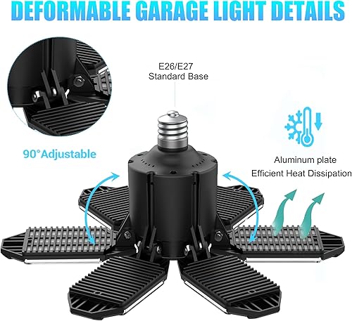 Miniatura 5 de LED Garage Light Bulbs, 100W 10000LM Garage Lights Ceiling Led with 5 Adjustable Panels, 6000K E26E27 Screw in Shop Lights for Garage Workshop