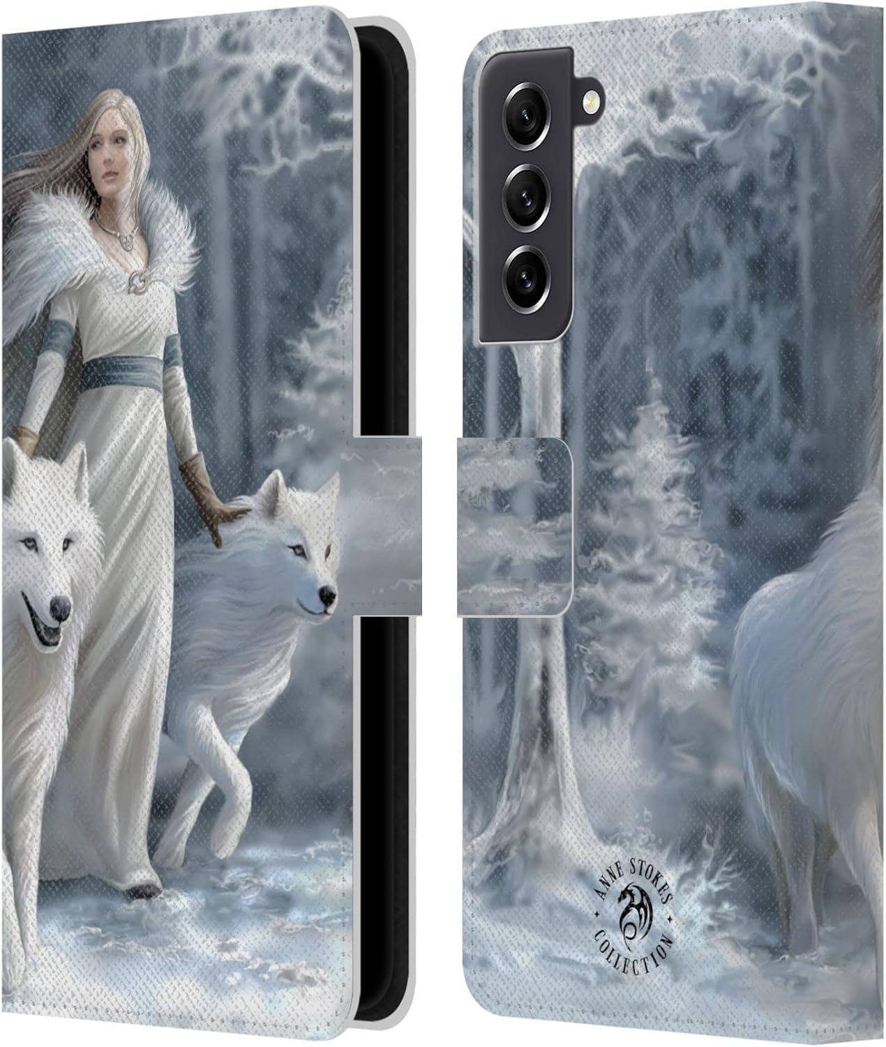 Head Case Designs Officially Licensed Anne Stokes Winter Guardians Wolves Leather Wallet Case Compatible with Samsung Galaxy S21 FE 5G