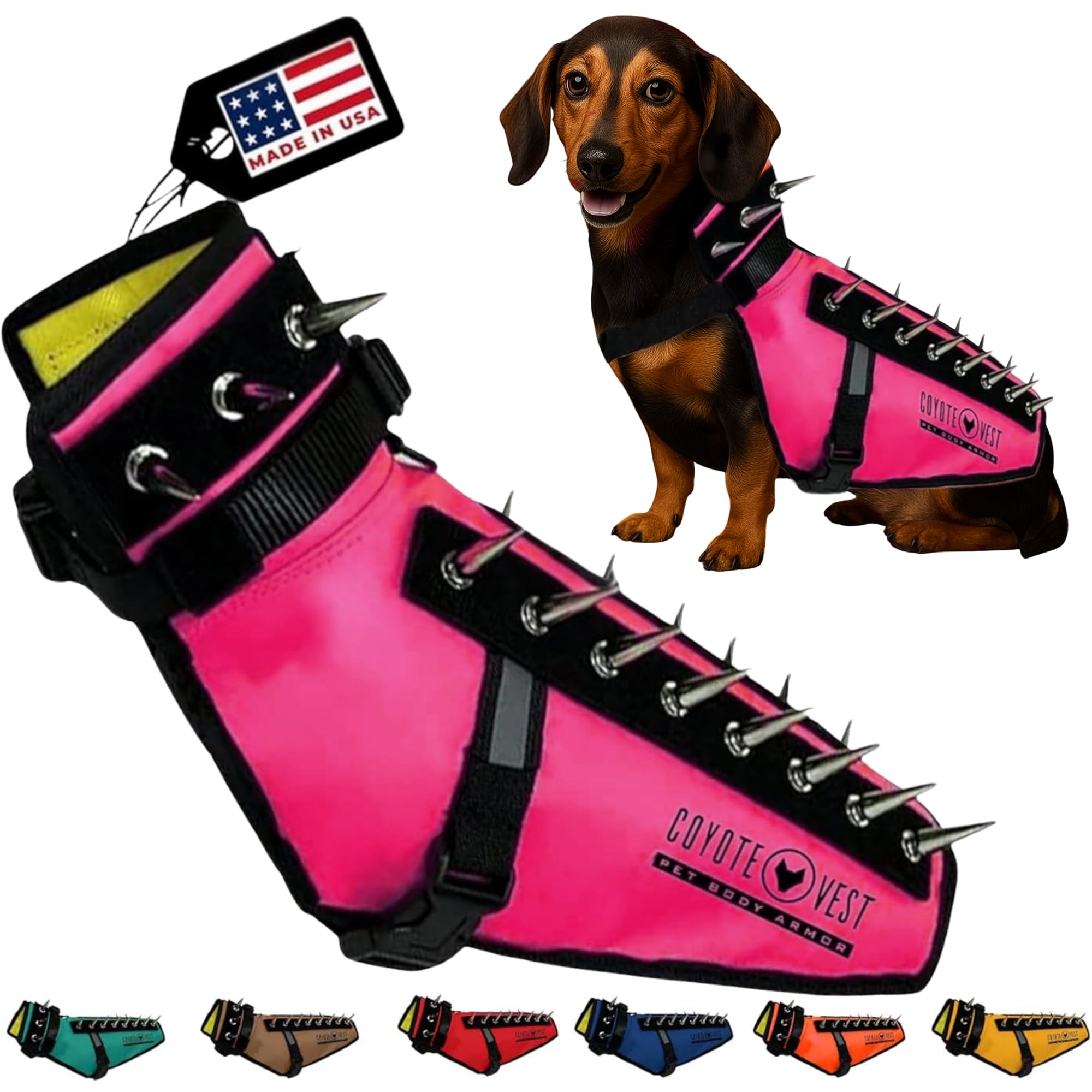 CoyoteVest Arnés Protector Con Púas Para Perros - Talla L, Azul Rey, Defensa Contra Depredadores