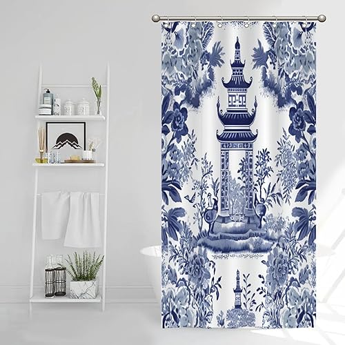 Miniatura 808 de Cortinas de ducha de baño con ganchos, 72 x 92 pulgadas, cortina de ducha de tela impermeable con diseño de flores y pájaros, cortina de ducha