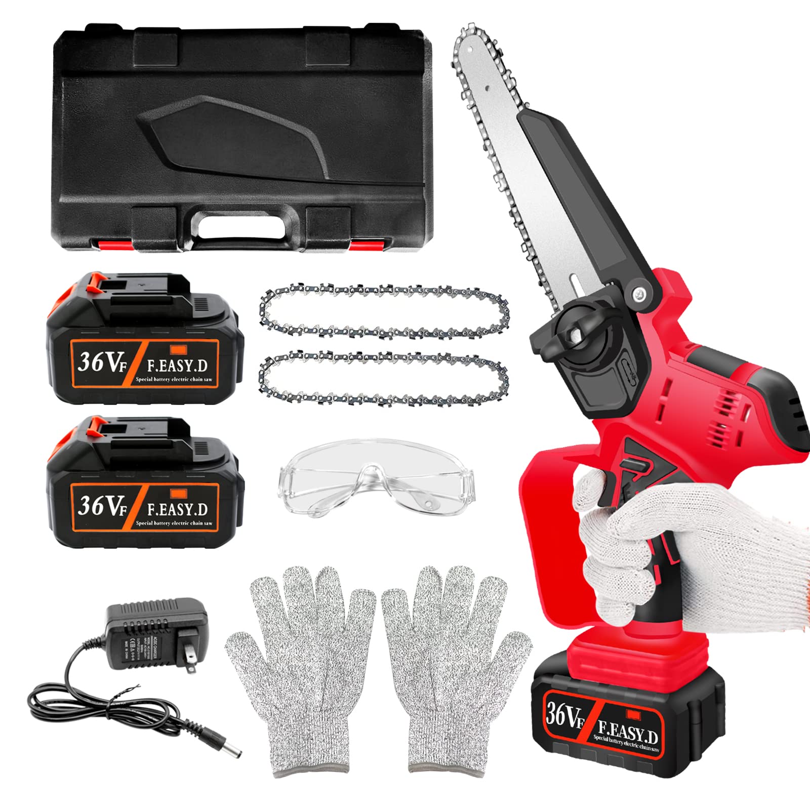 Homradise 8 Inch Mini Chainsaw Cordless,2Ã—3.0 Ah Cordless Battery Chainsaw with Security Lock,Handheld Electric Chainsaw Cordless for Branch Tree Cutting Pruning