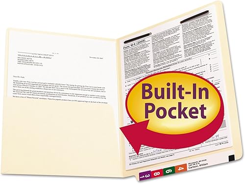 Miniatura 5 de Smead Carpeta de bolsillo con pestaña final con cierre, pestaña de corte recto, 1 bolsillo, tamaño carta, manila, 50 por caja (34100), paquete de 1