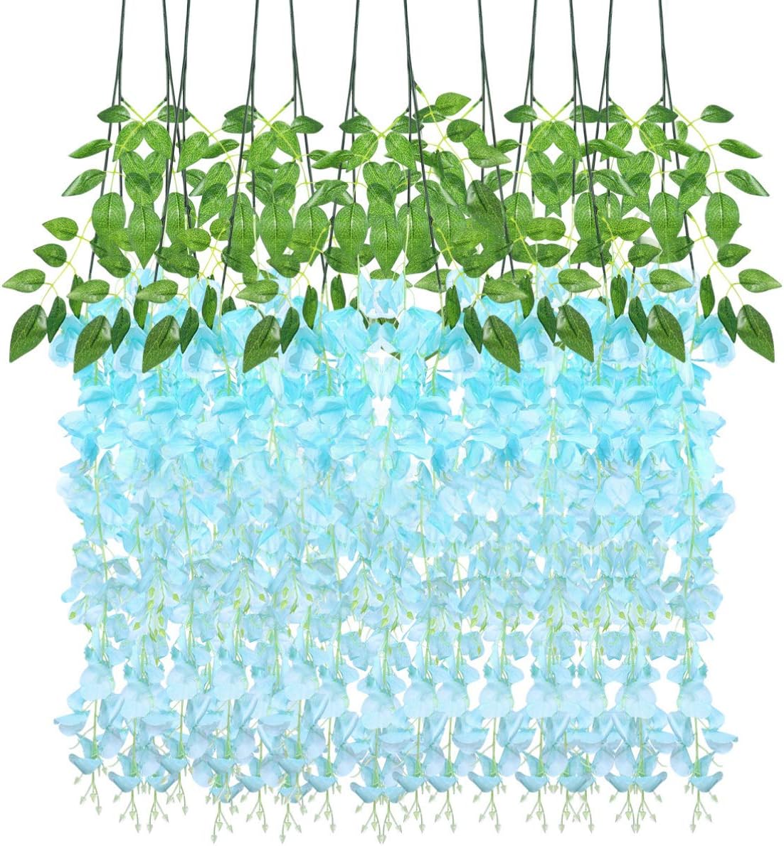 VOSAREA 12pcs Wisteria Hanging Flowers Fake Wisteria Hanging Garland Artificial Flowers Vine for Wedding Garden Wall Decoration (Blue)