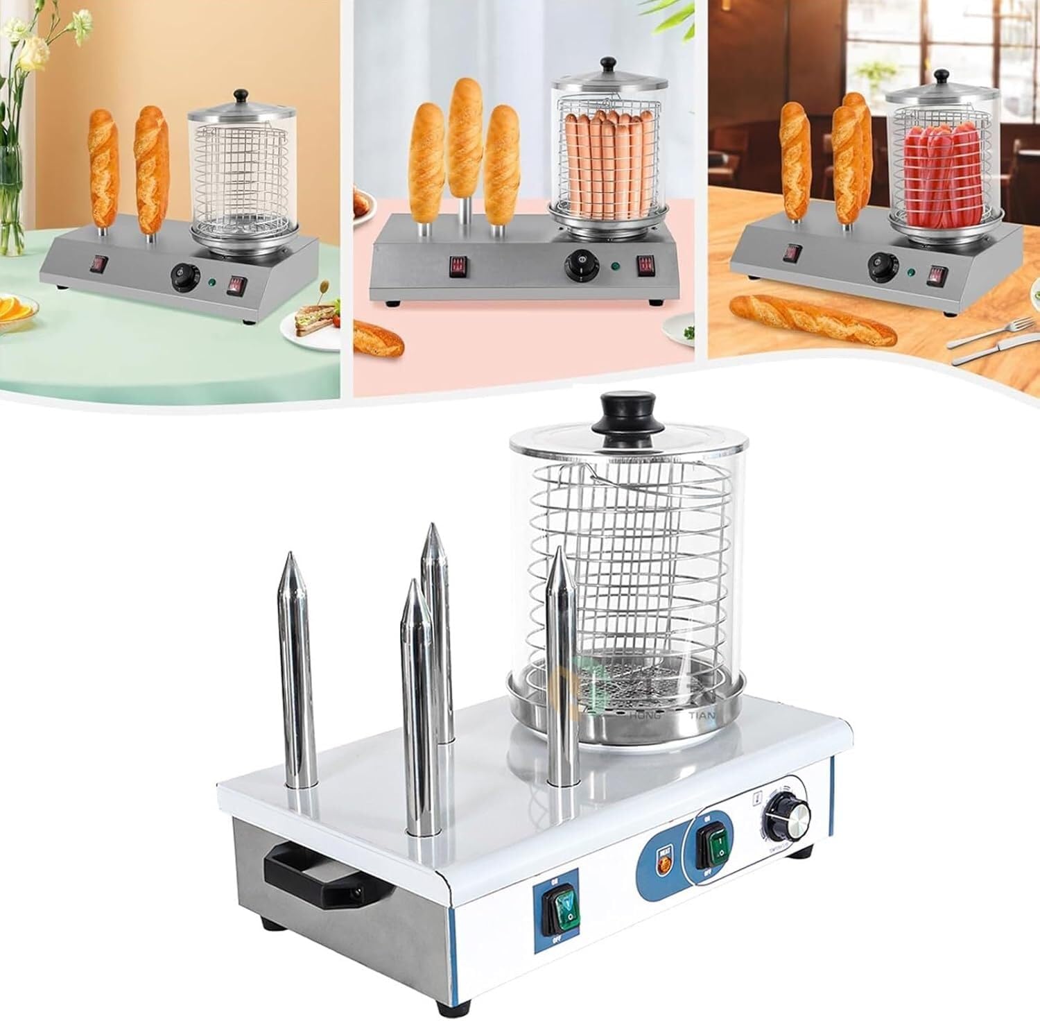 2/4 Rods Hot Dog Steamer, Sausage Maker Stainless Steel Sausage Grill - with Removable Heat Container, Commercial Hot Dog Machines