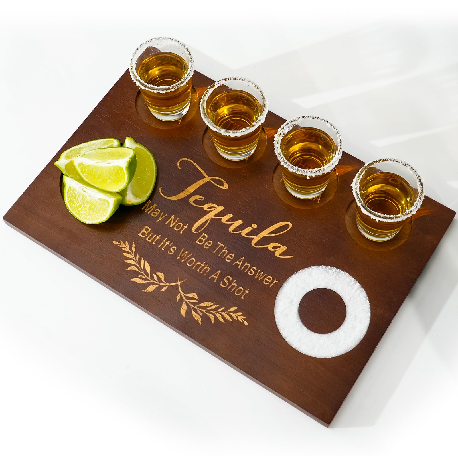 Tequila Shot Board with Salt Rim Wooden Glass Holder Tray 8x11.8 Inch for Tequila Lovers