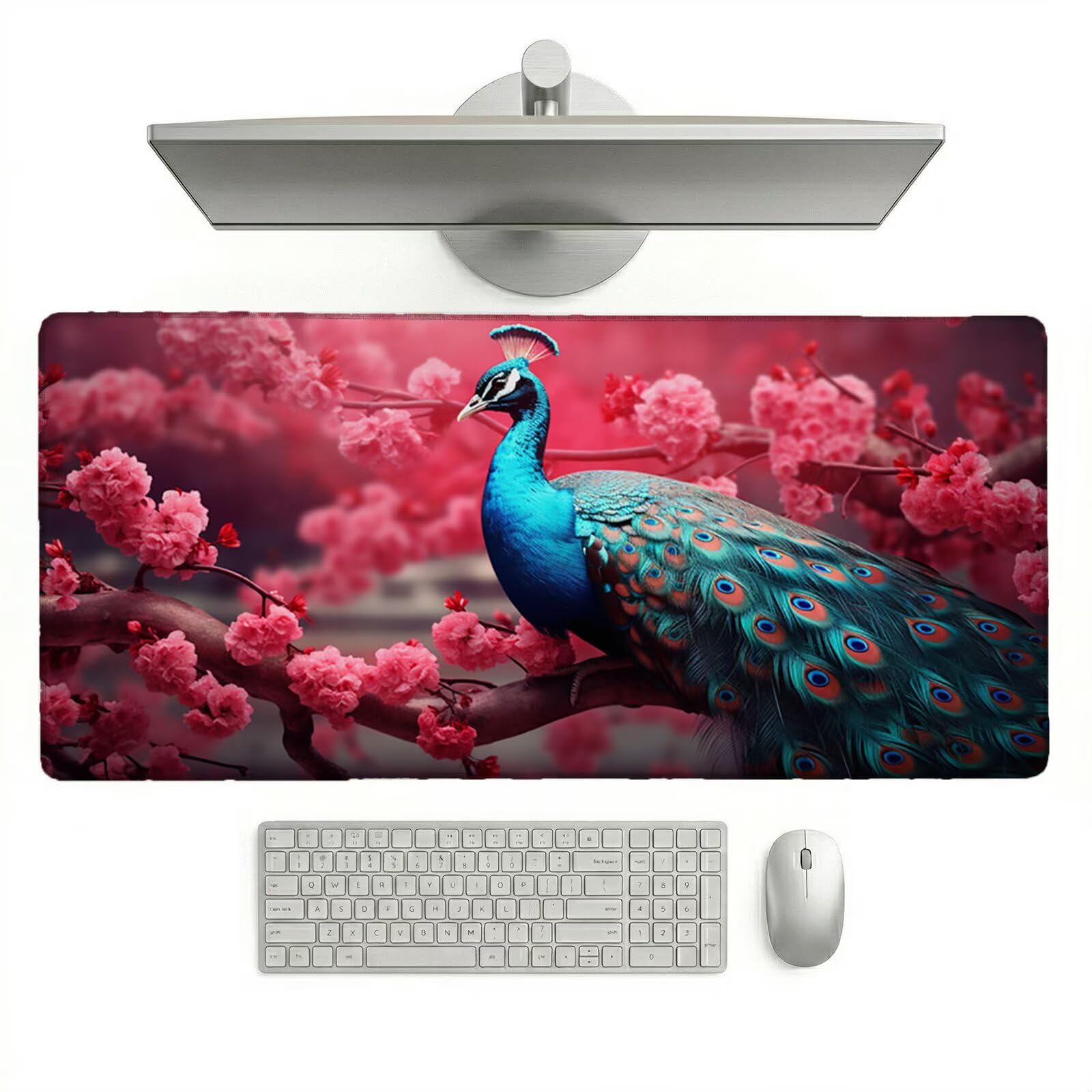 Sottomano Scrivania Grande 1200 x 600 x 3 mm Paesaggio Tappetino Tastiera Computer con Base Antiscivolo e Bordi Cuciti, Protezione Impermeabile, per Lavoro, Casa e PC Gamer, Regali (Pavone) L-x2424