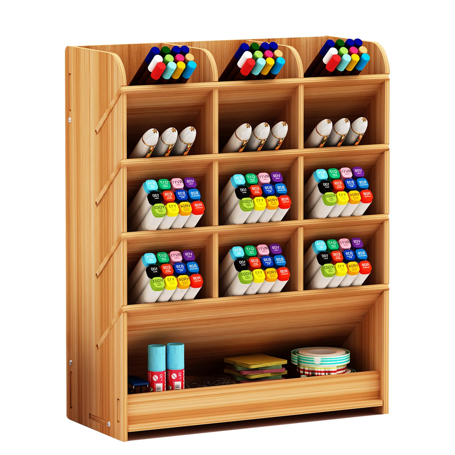 Pinkgarden Wooden Pen Organizer - Multi-Functional DIY Desktop Stationery Organizer for Home, Office, and Art Supplies Storage - Easy Assembly and Efficient Storage Solution