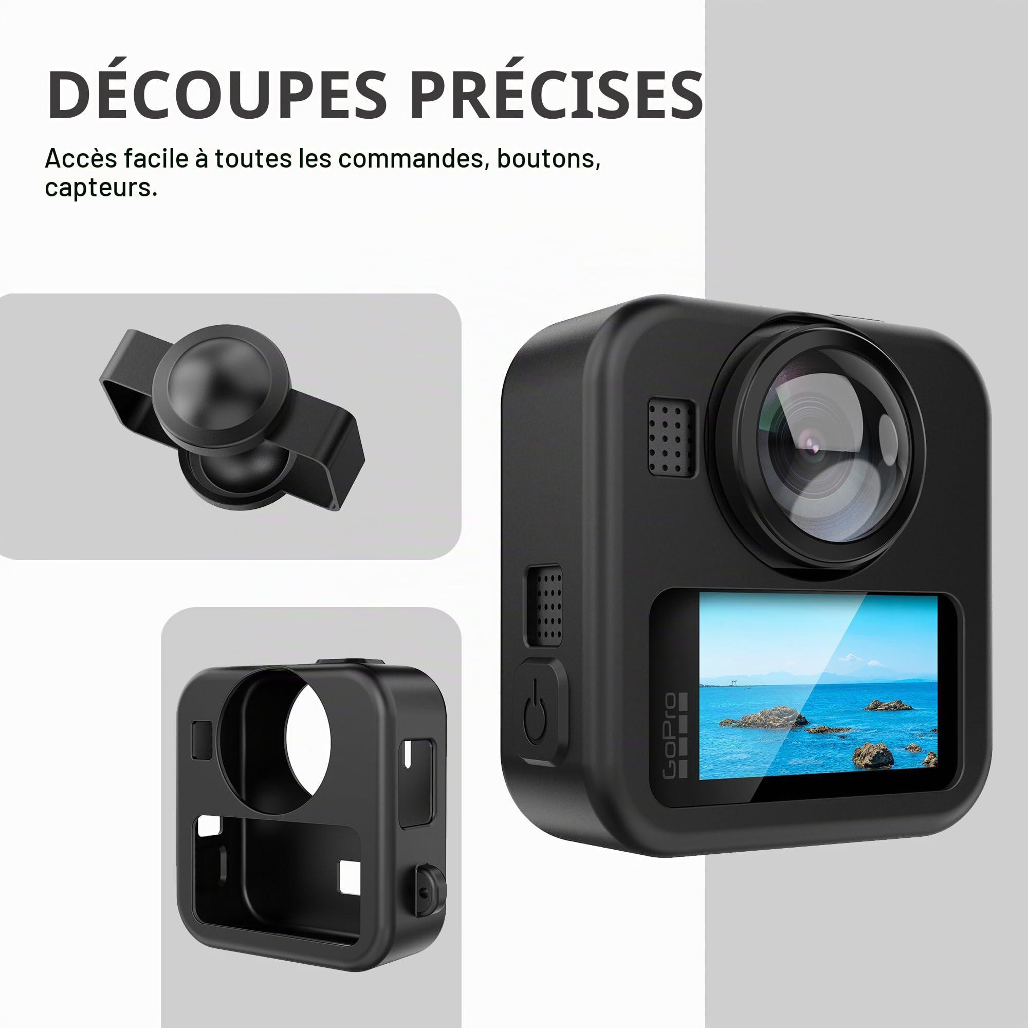 Lemxiee Coque pour GoPro MAX2 Case + [3 Pièces] Protecteur d'écran Verre Trempé pour GoPro Max 2 Accessoire