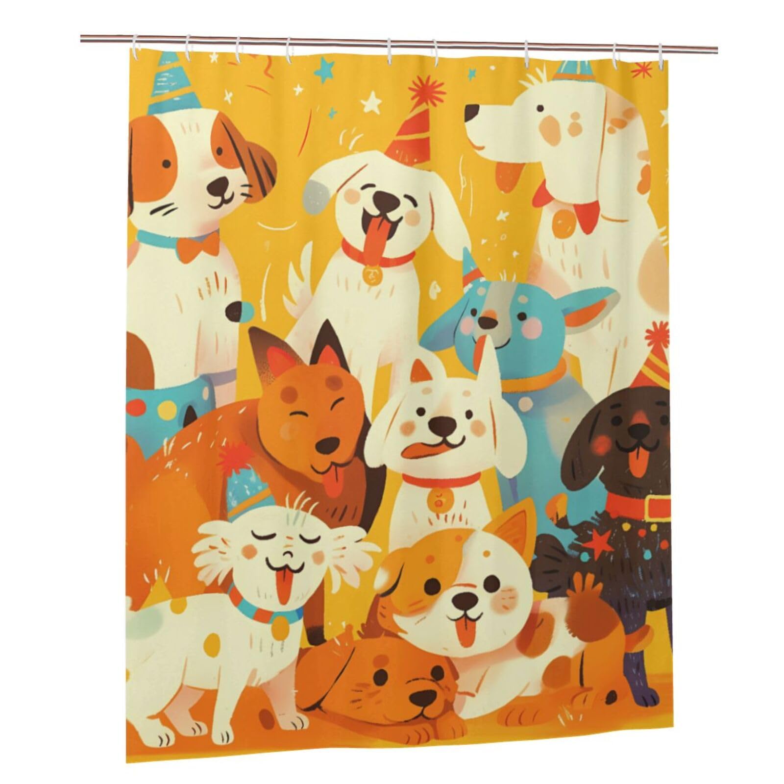 Rideau de douche imperméable polyester moderne à motif chien avec 12 crochets de bain