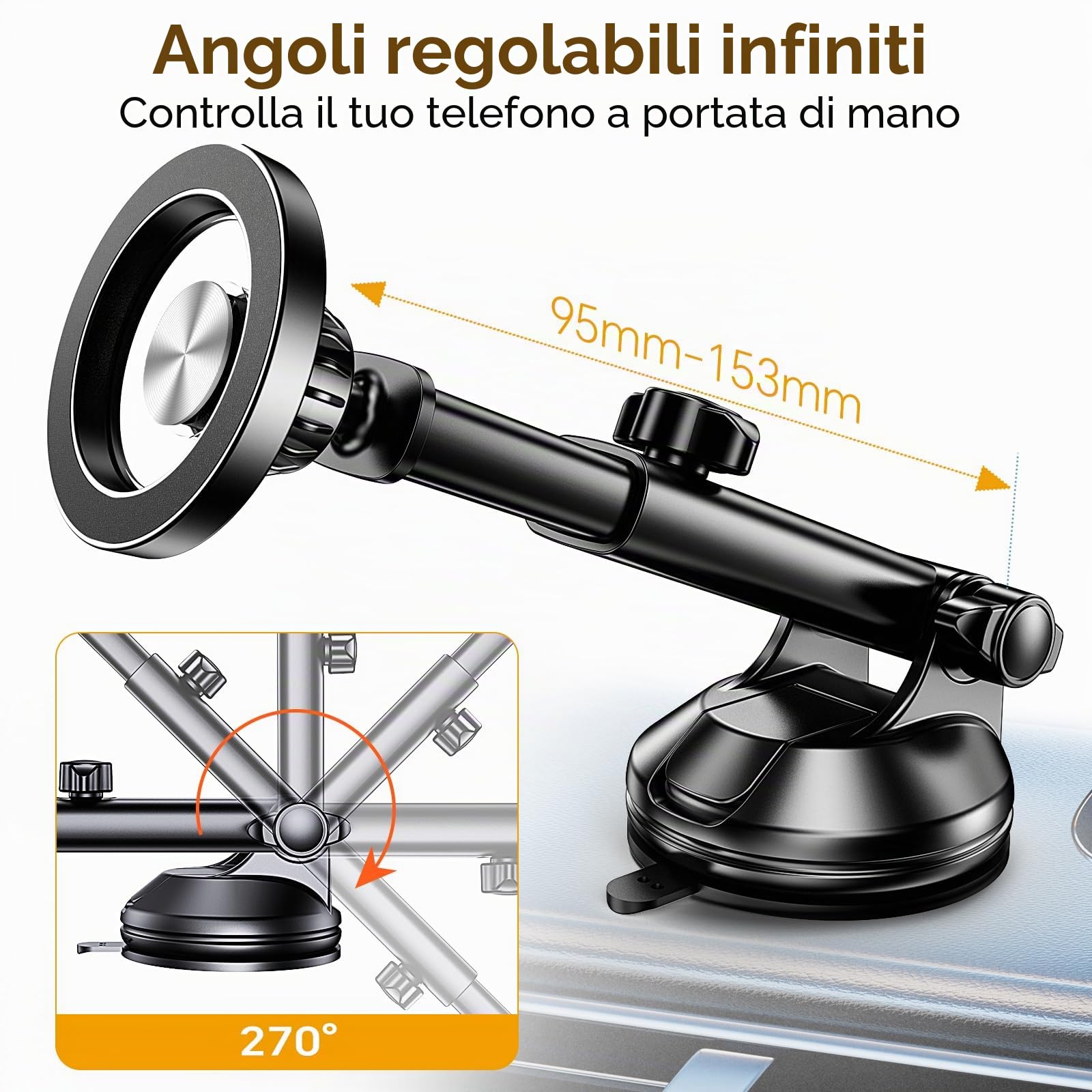 Porta Cellulare Auto Magsafe,Supporto Magnetico Cellulare Auto Ventosa【2025 Ventose Aggiornate】Portacellulare auto Universale Portatelefono da Automobile per iPhone 17 Pro16 15 14 13,Tutti Smartphone