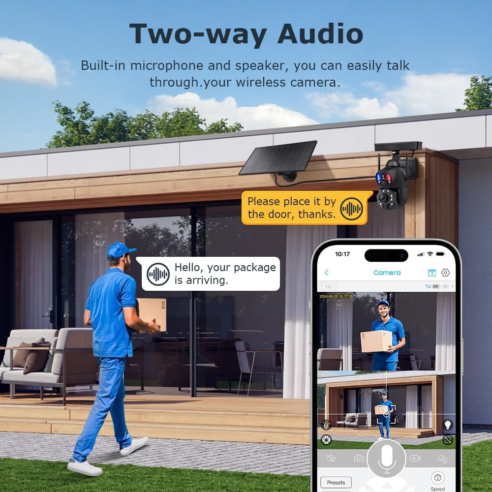 SHIWOJIA WLAN Überwachungskamera Aussen Solar, 360° PTZ Solar Kamera Outdoor mit Dual Objektiv, 36X Zoom, 100m Ultra HD Nachtsicht，Farb-Nachtsicht, 2-Wege-Audio​, IP66