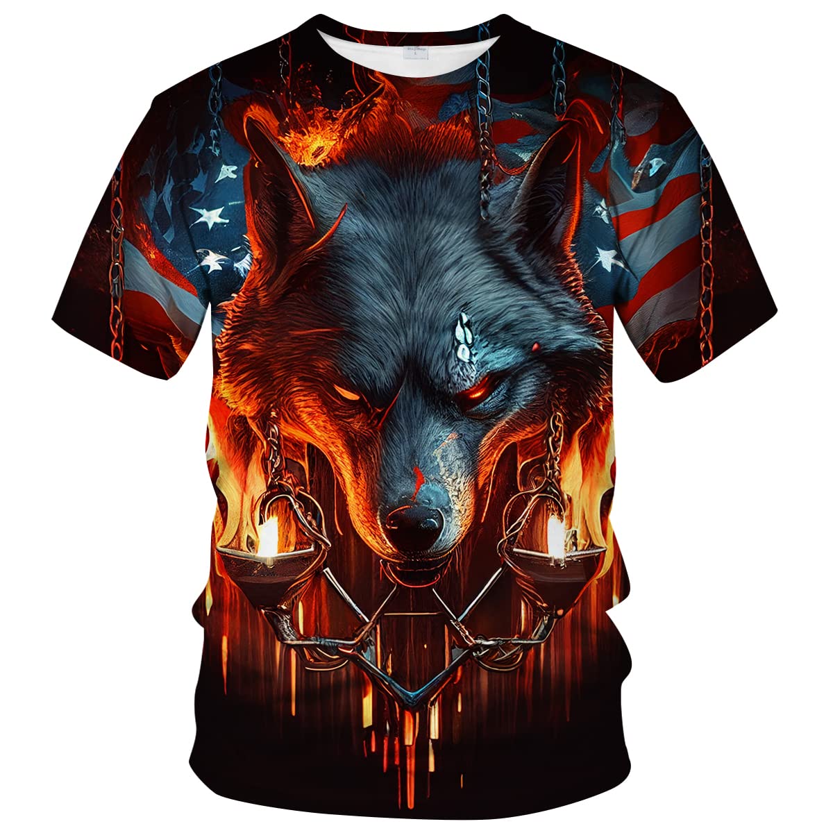 LAOLIUSN Tricolour T-shirt for Men Summer Short Sleeve Tees Tops Mexico Theme Shirt Wolf Graphic Shirt