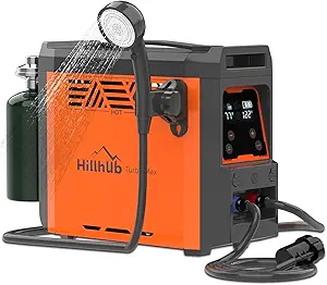 Hillhub Portable Propane Water Heater for Camping, Instant Hot Water Heater On Demand with 4000mAh Battery for Outdoor Showering and Cleaning, Included Water Pump & Showerhead