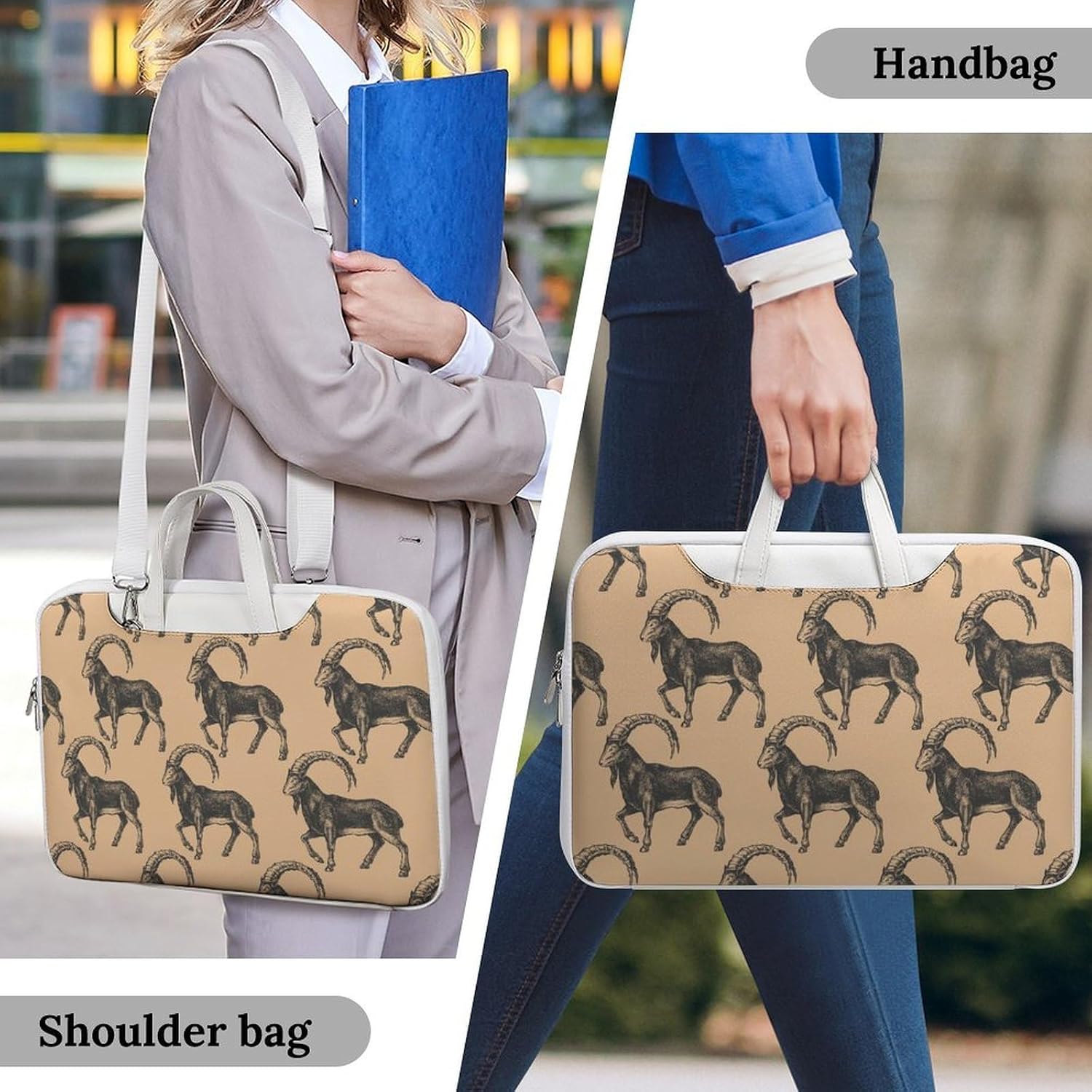 Funny Goat Laptop Sleeve Case Computer Briefcase Carrying Bag with Handle White-Style-2 42x30.5cm image 5
