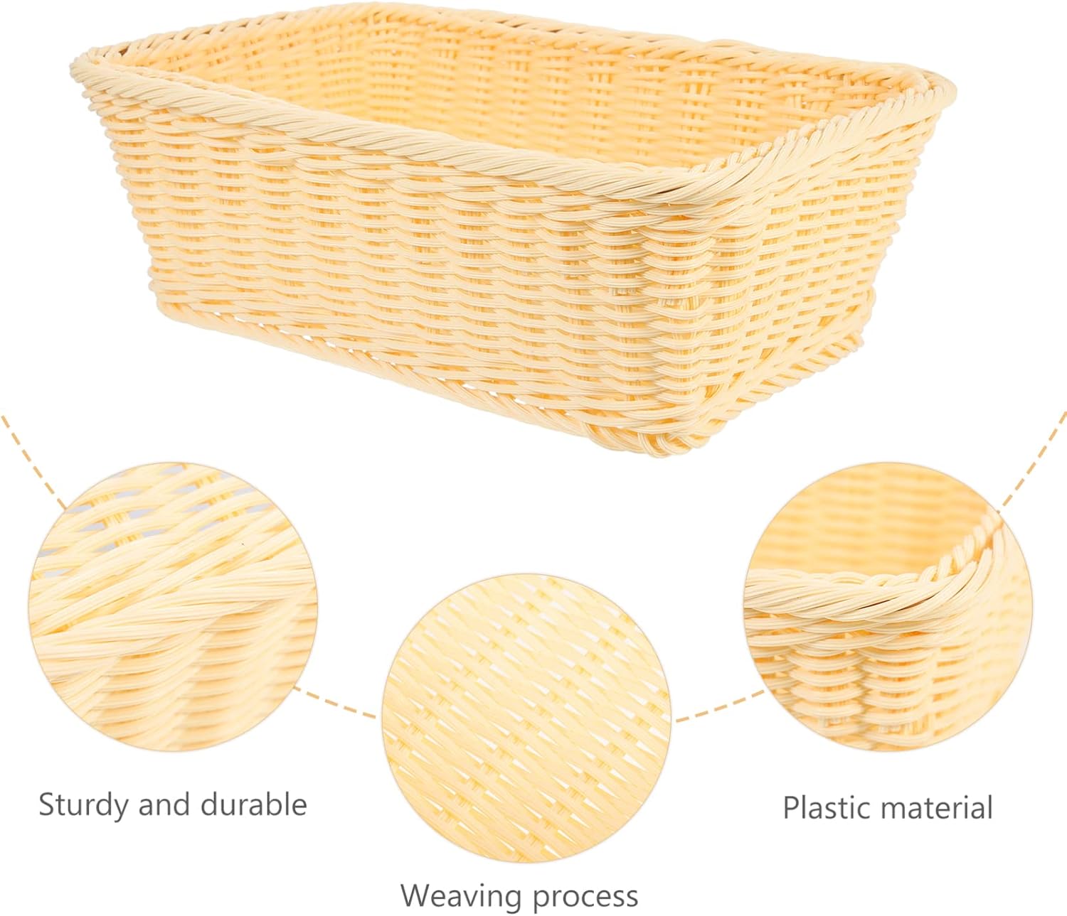 Rectangular Basket 12 Wicker Bread Basket, Rattan Woven Vegetable Basket Tabletop Food Fruit Vegetables Serving Basket, Restaurant Serving Basket Bread Basket(Beige)
