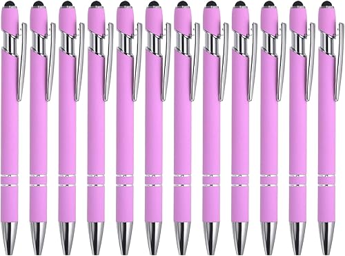 Miniatura 7 de PATIKIL Bolígrafo con punta de lápiz capacitivo, paquete de 12 bolígrafos de metal 2 en 1, tinta negra, punta media de 0.039 pulgadas, para